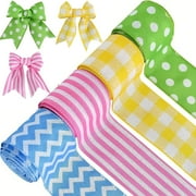 1 roll 2.5 Inch Wired Edge Ribbon, Colors Burlap Wired Ribbon, Easter Ribbons Summer Spring Wired Ribbon, for Gift Wrapping, Wreath Bows Making, Crafts Home Decoration, Easter Decor(Green)